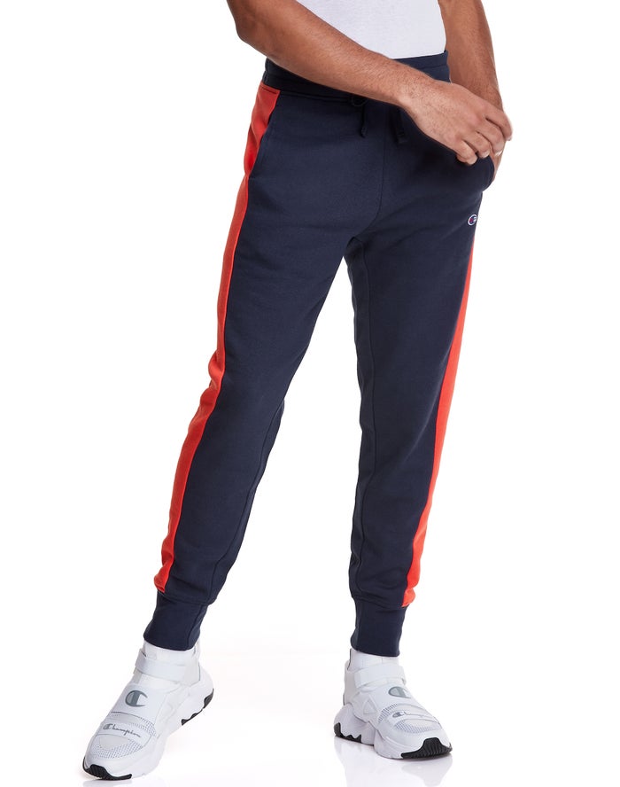 Jogger Champion Hombre - Colorblock Stripe Fleece ( Azul Marino/Naranjas ) 5671940-FZ